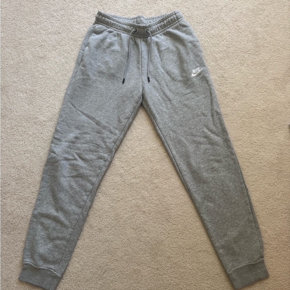 Nike Gray Track Pants with Tapered Leg and Elastic Waistband